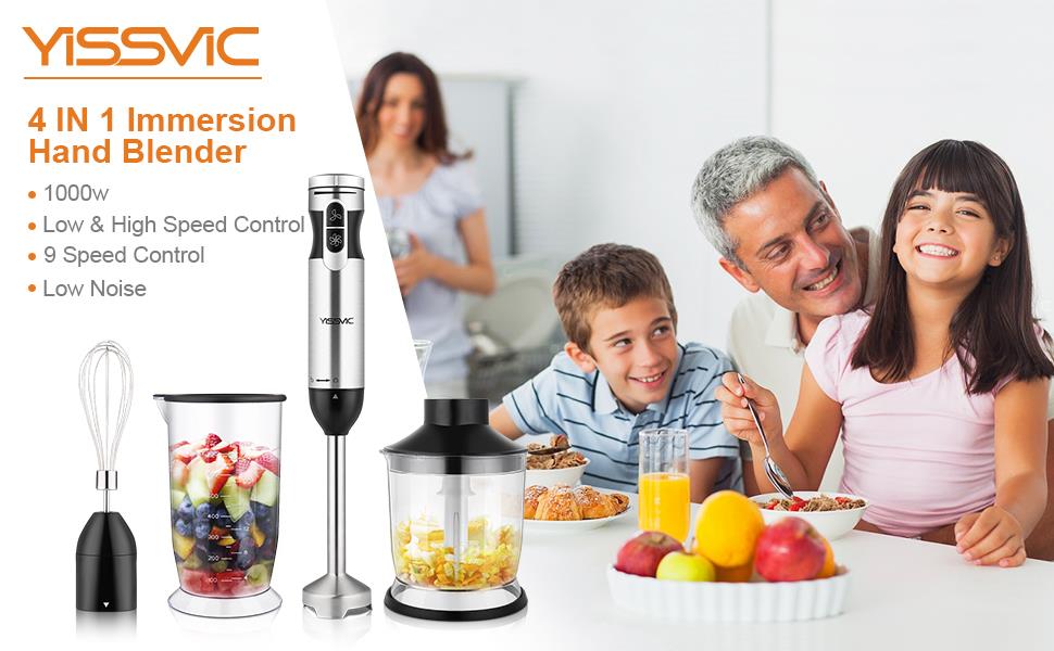 YISSVIC Hand Blender 4-in-1 Powerful 1000W 700ml Immersion Blender 9 Speed Control